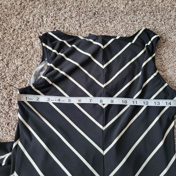 Shape Fx Black White Striped Sleeveless V-Neck Body Hugging Dress Size M - Picture 13 of 14